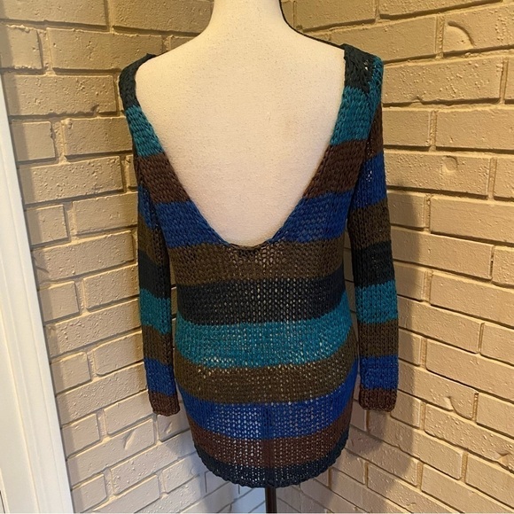 Theory Nimue Space Low Back Open Knit Tunic Sweater open knit stripe size Small - Picture 5 of 9